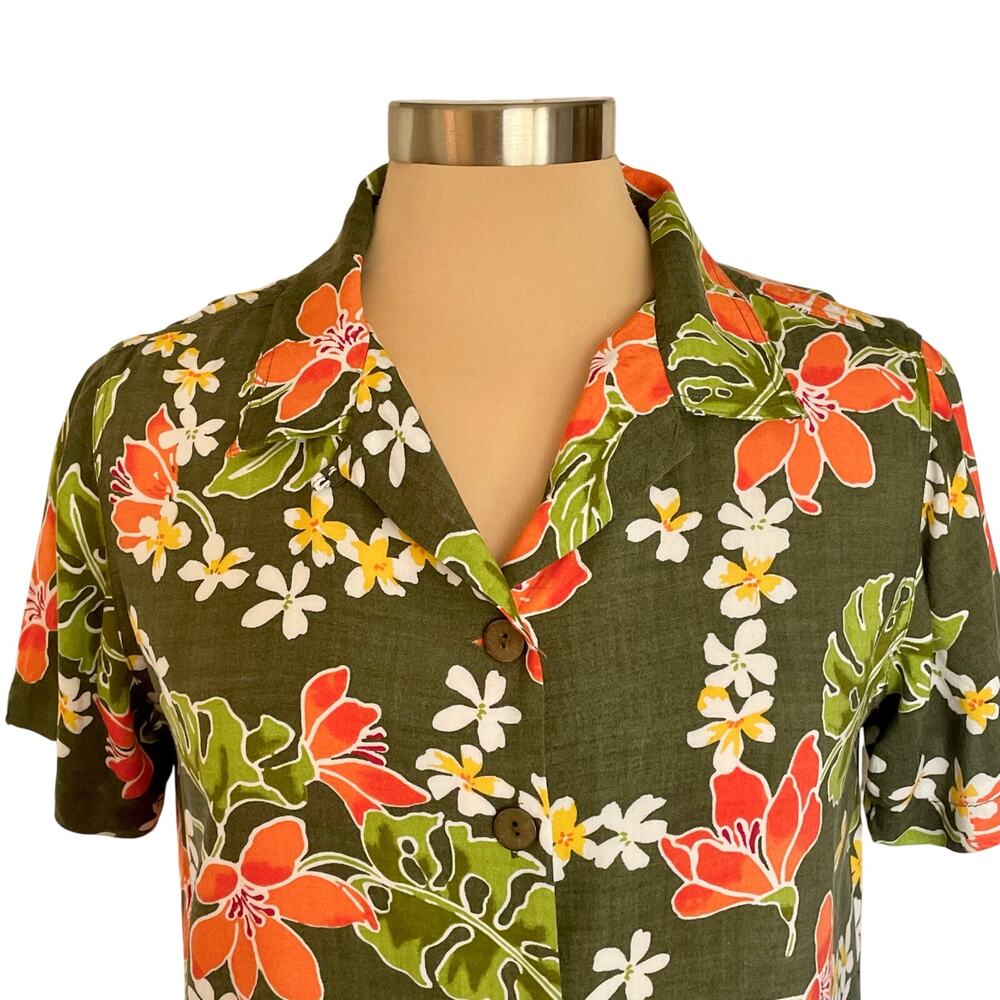 Basic Editions Tropical Button Up Shirt Womens Size M Short Sleeve Resort Summer - Picture 3 of 8